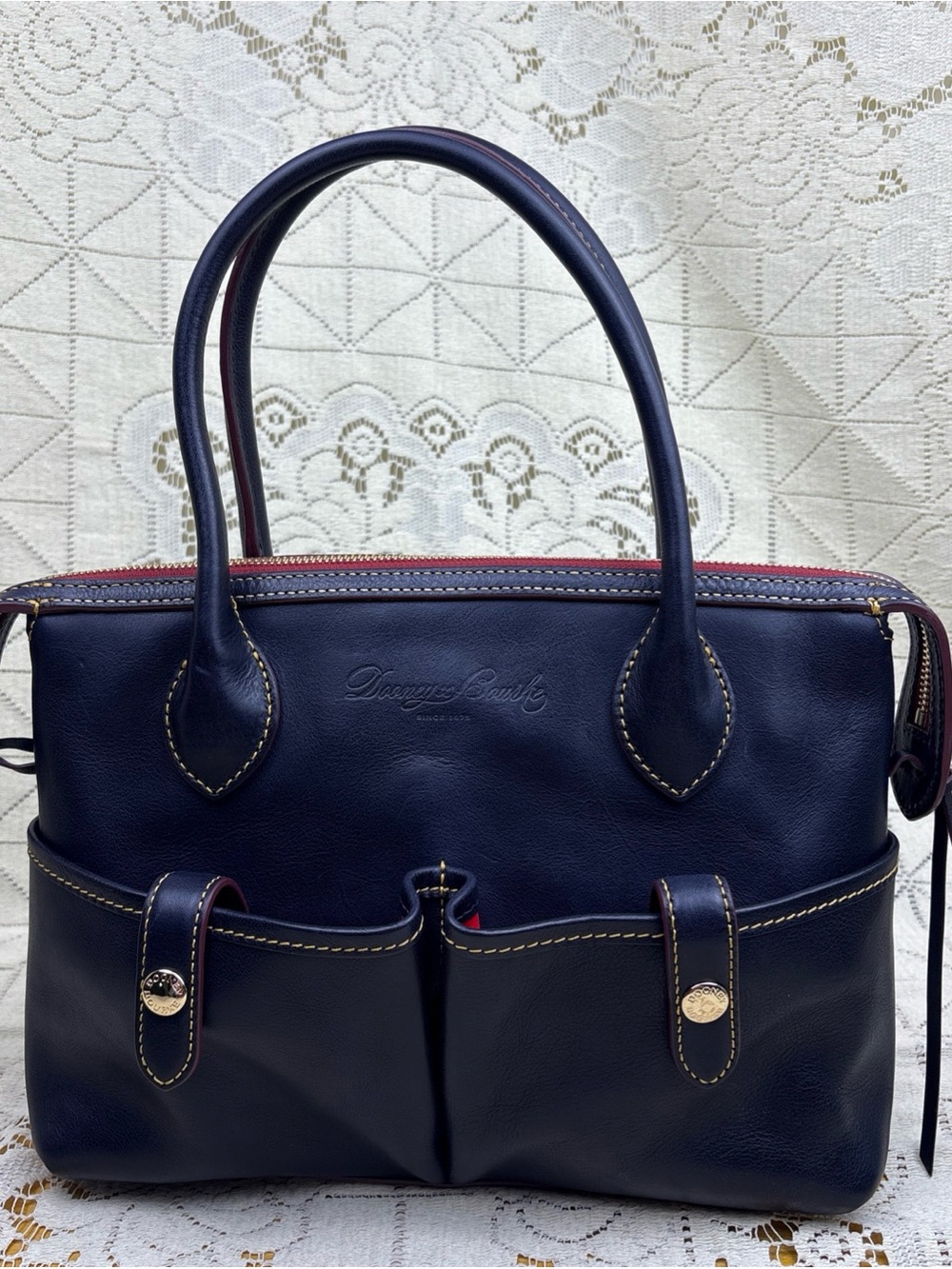 Dooney & Bourke Florentine Vacchetta Leather East/West Navy Blue Tote Handbag